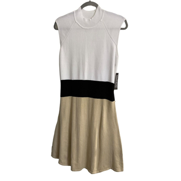 NY&C Colorblock Sweater Dress Medium Cream Black Beige Knit New - Picture 1 of 13